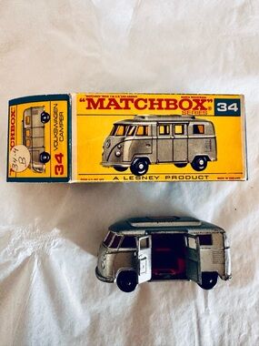 Vintage Matchbox Series 34B Camper Van -Silver orange Interior- orig box 60’s